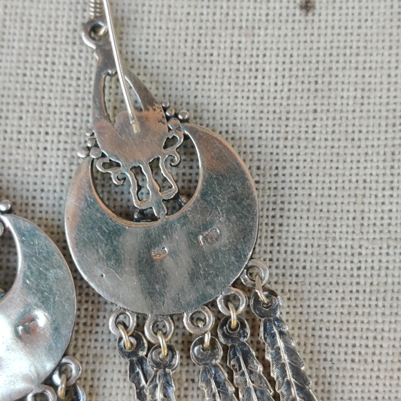 Vintage Sterling Zuni Native American  Turquoise Feather Earrings - Picture 2 of 7